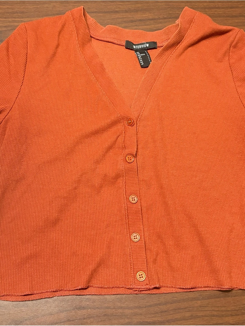 INTENTIONALLY BLANK Ribbed Button-Front V-Neck Top - Rust Orange - Picture 2 of 9